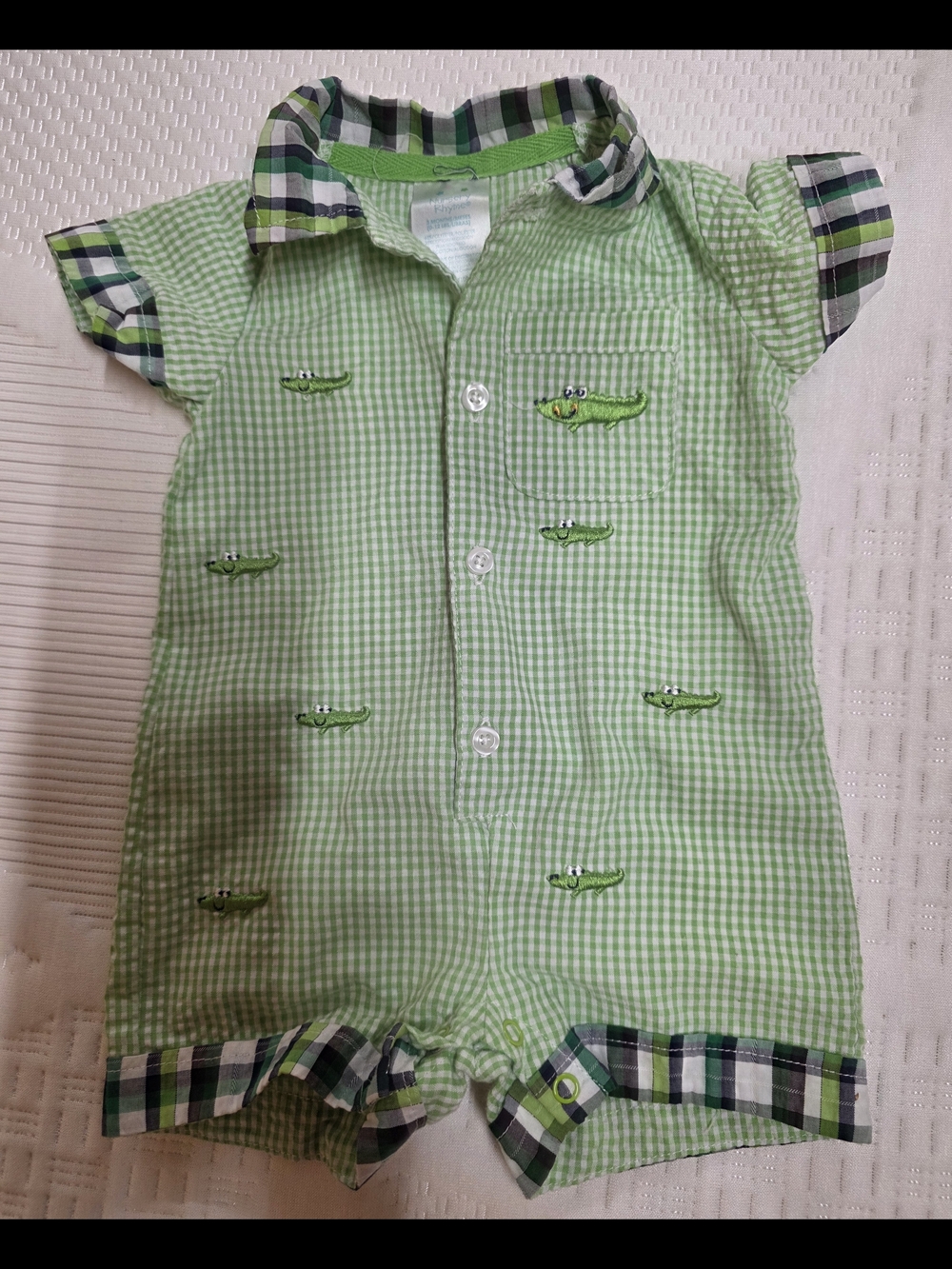 Nursery Rhyme Green Gingham All-in-One with Crocodile Embroidery
